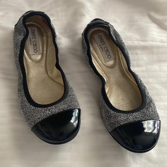 Jimmy Choo Metallic Black Winnie Cap Toe Scrunch Ballet Flats 35.5 US 5.5 - Picture 2 of 10